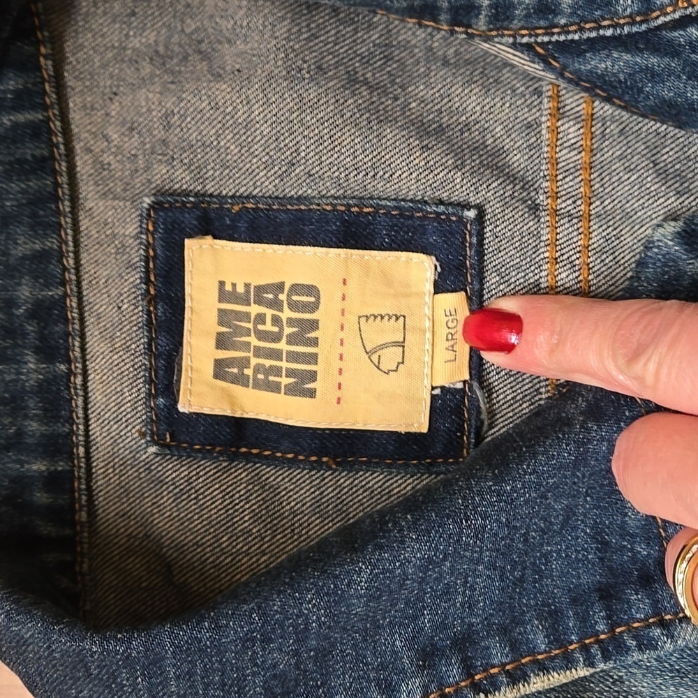AMERICANINO Distressed Indigo Denim Jacket size L - Picture 3 of 8